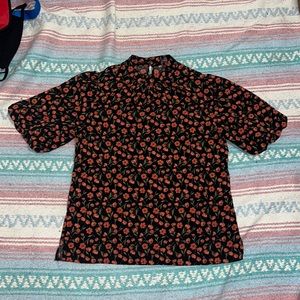Dorothy Perkins black floral high neck blouse with puff sleeves